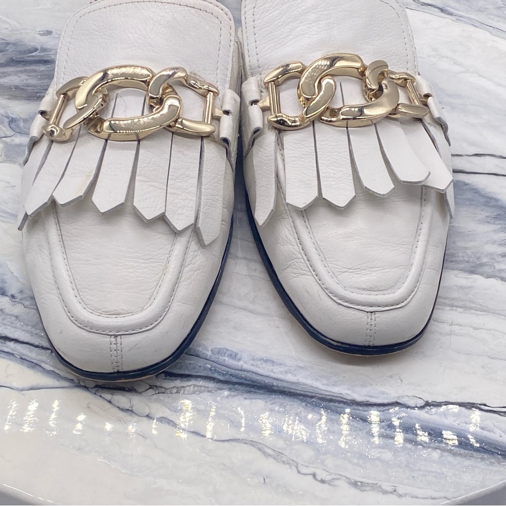 Zara Women’s Ecru White Leather Mule Sandals With Chain Size 39 - Picture 5 of 8